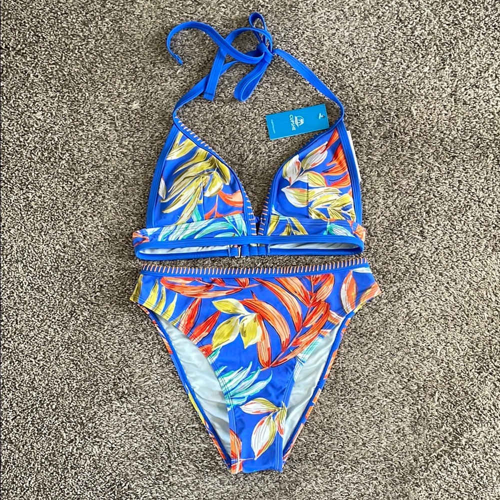 Cute Swimwear Set - Blue Tropical Print